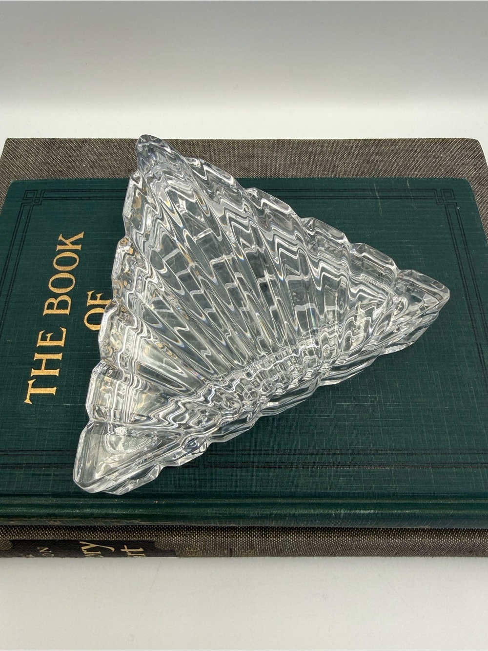 Vintage Art Deco Style Clear Glass Triangle Trinket Box